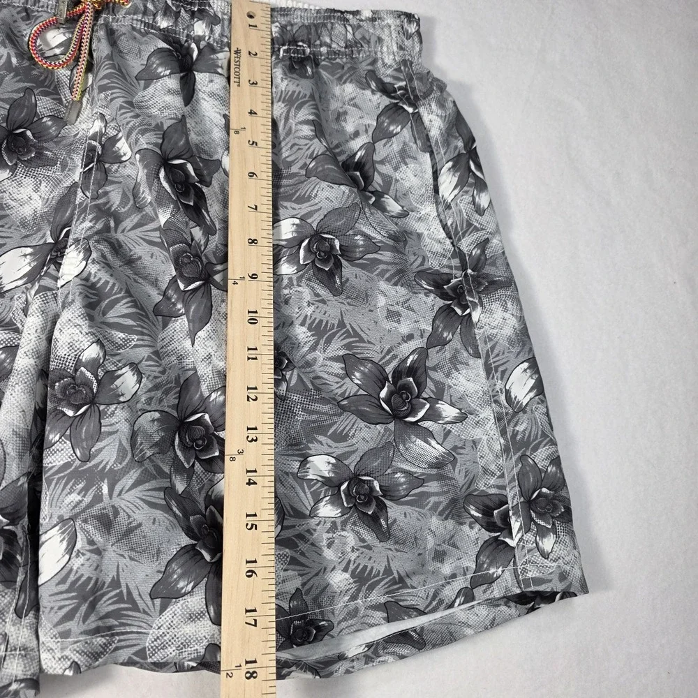 Bugatchi Mens XXL 40 Swim Trunks Orchid Floral Hawaiian‎ Black And White